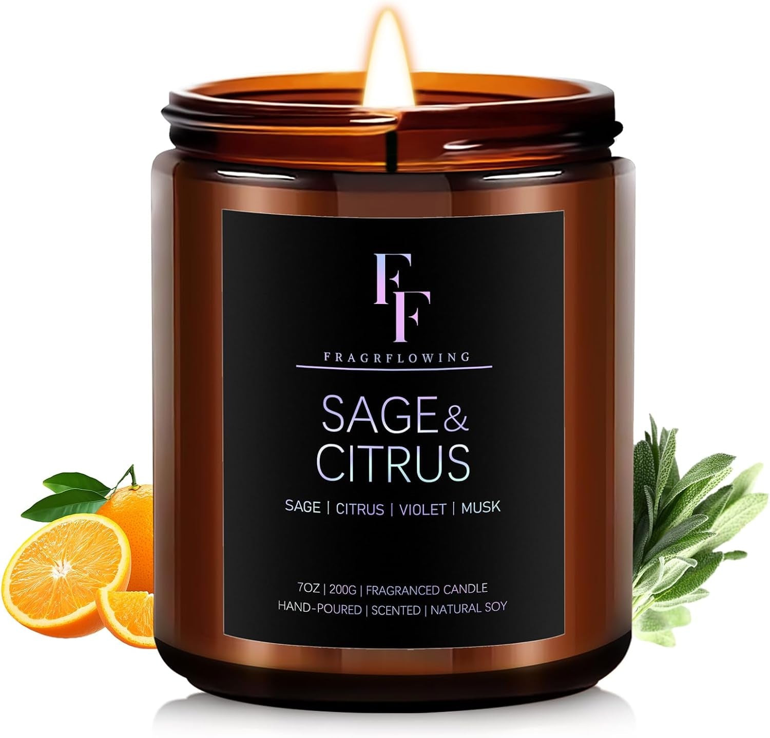 Sage & Citrus Candle, Scented Candle for Home Soy Wax Candle, Aromatherapy Candle Gift for Women Men, 7Oz