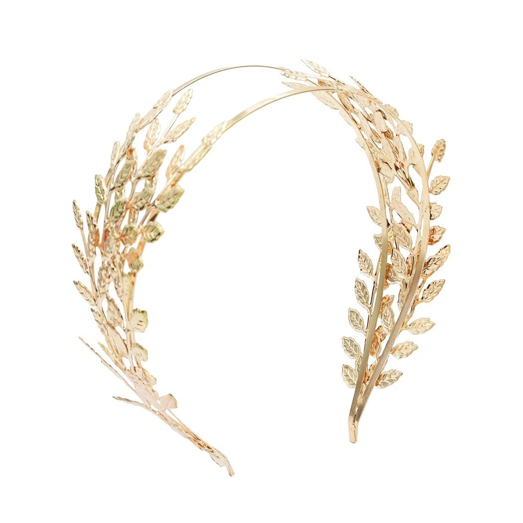 Elegant Double Leaf Headband – Gold Alloy Fashion Hair Accessory