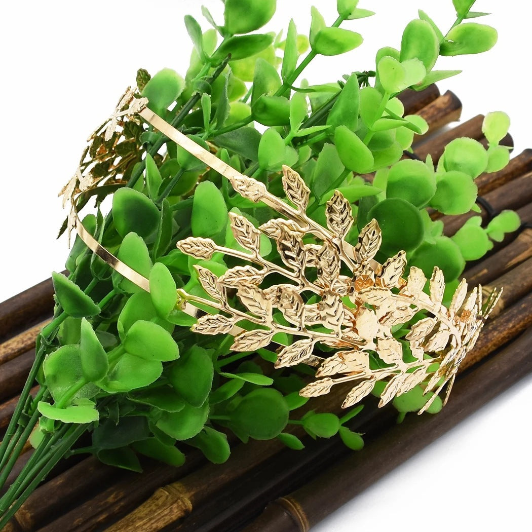Elegant Double Leaf Headband – Gold Alloy Fashion Hair Accessory