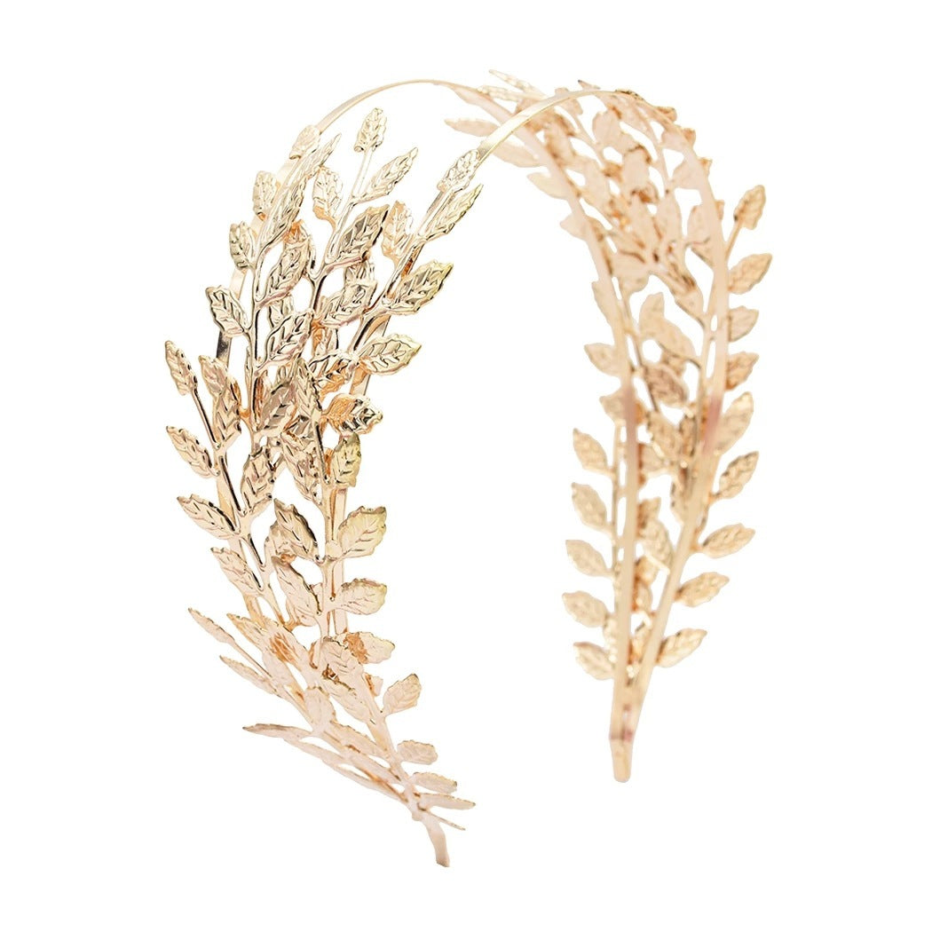 Elegant Double Leaf Headband – Gold Alloy Fashion Hair Accessory