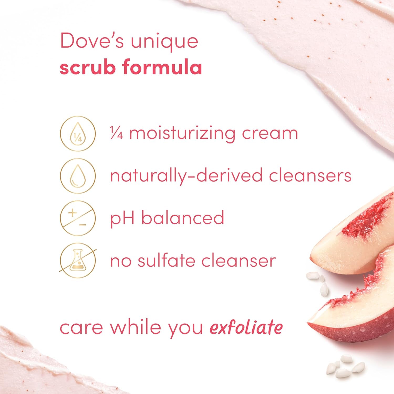 Dove Body Scrub White Peach & Crushed Rice 3 Count for Visibly Silky-Smooth, Nourished Skin, with ¼ Moisturizing Cream