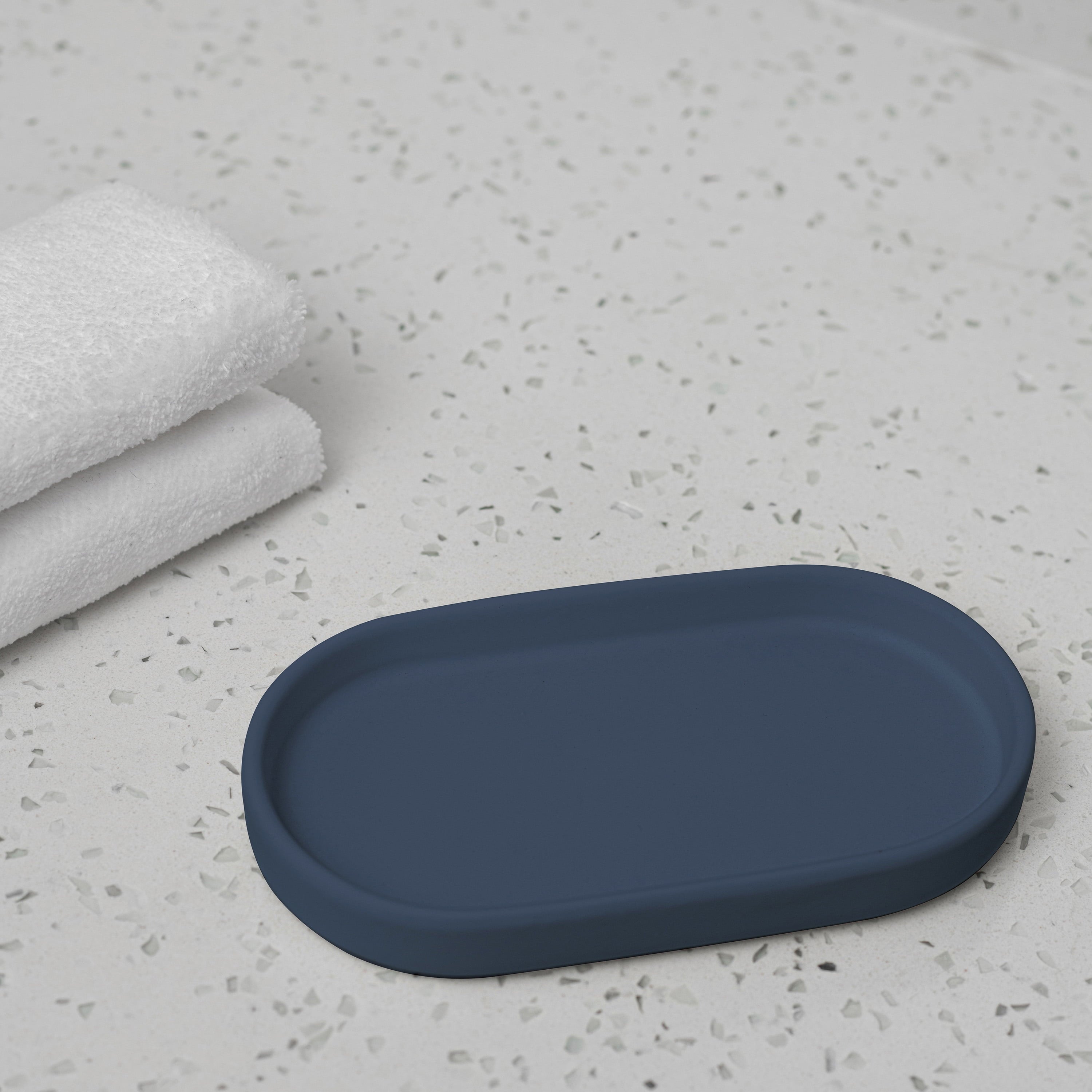 Ceramic Stoneware Bath Accessories 3-Piece Set, Blue – Soap Pump Dispenser, Tumbler, and Accessory Tray