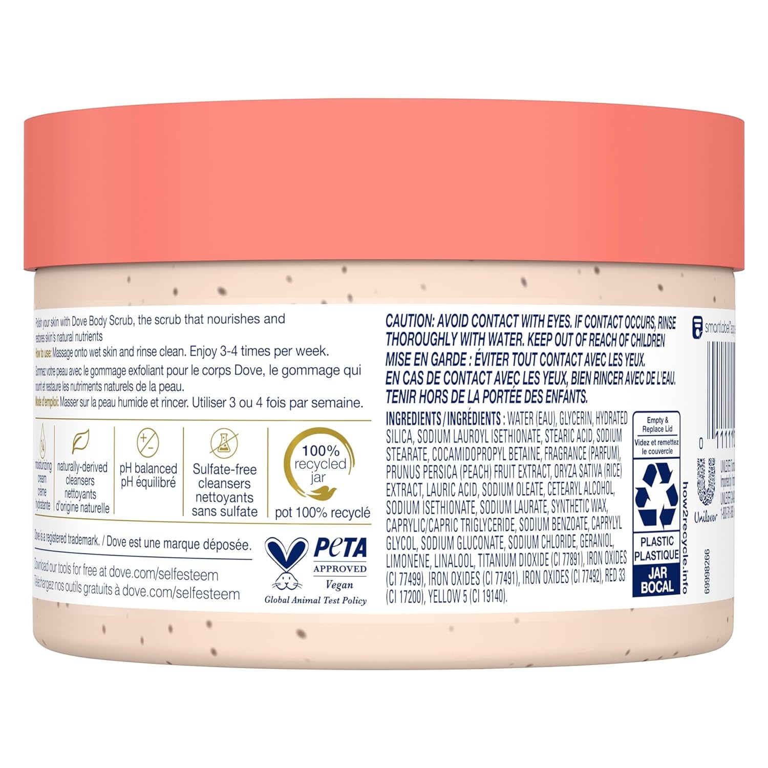 Dove Body Scrub White Peach & Crushed Rice 3 Count for Visibly Silky-Smooth, Nourished Skin, with ¼ Moisturizing Cream