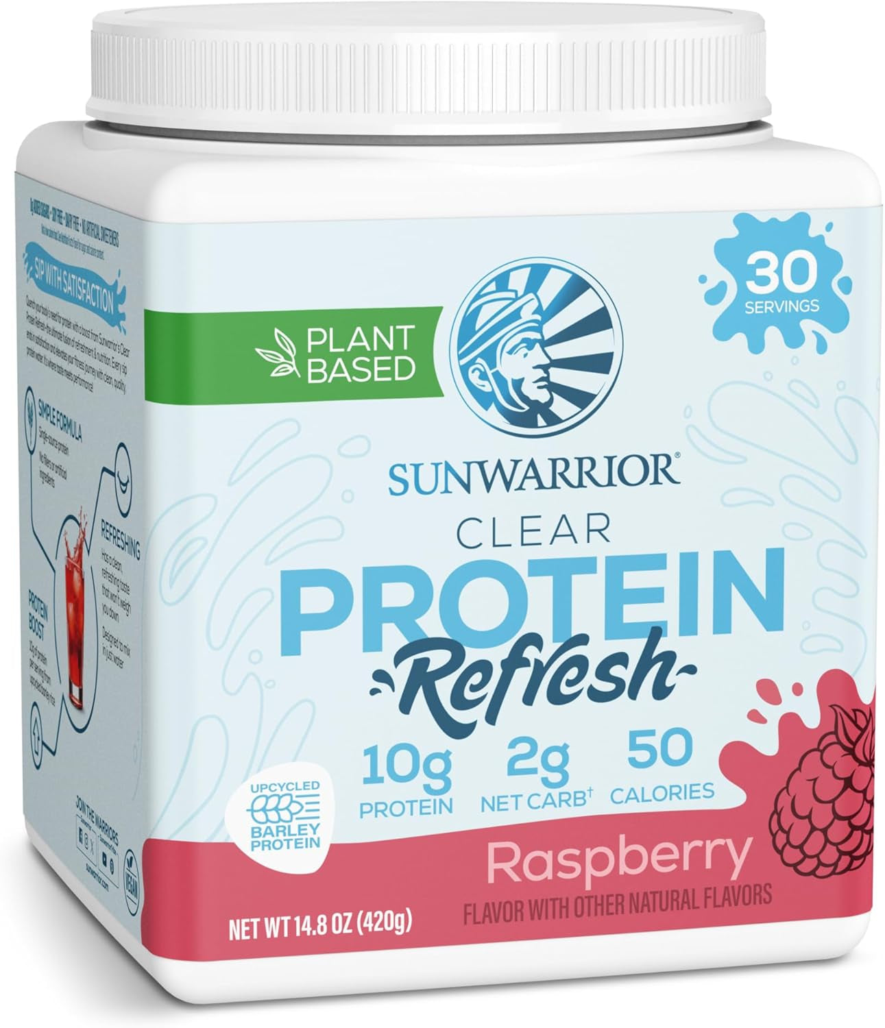 Clear Protein Powder - Plant-Based Hydration Supplement, Vegan Raspberry Flavor, 10g Protein per Serving, 420g Tub (30 Servings)
