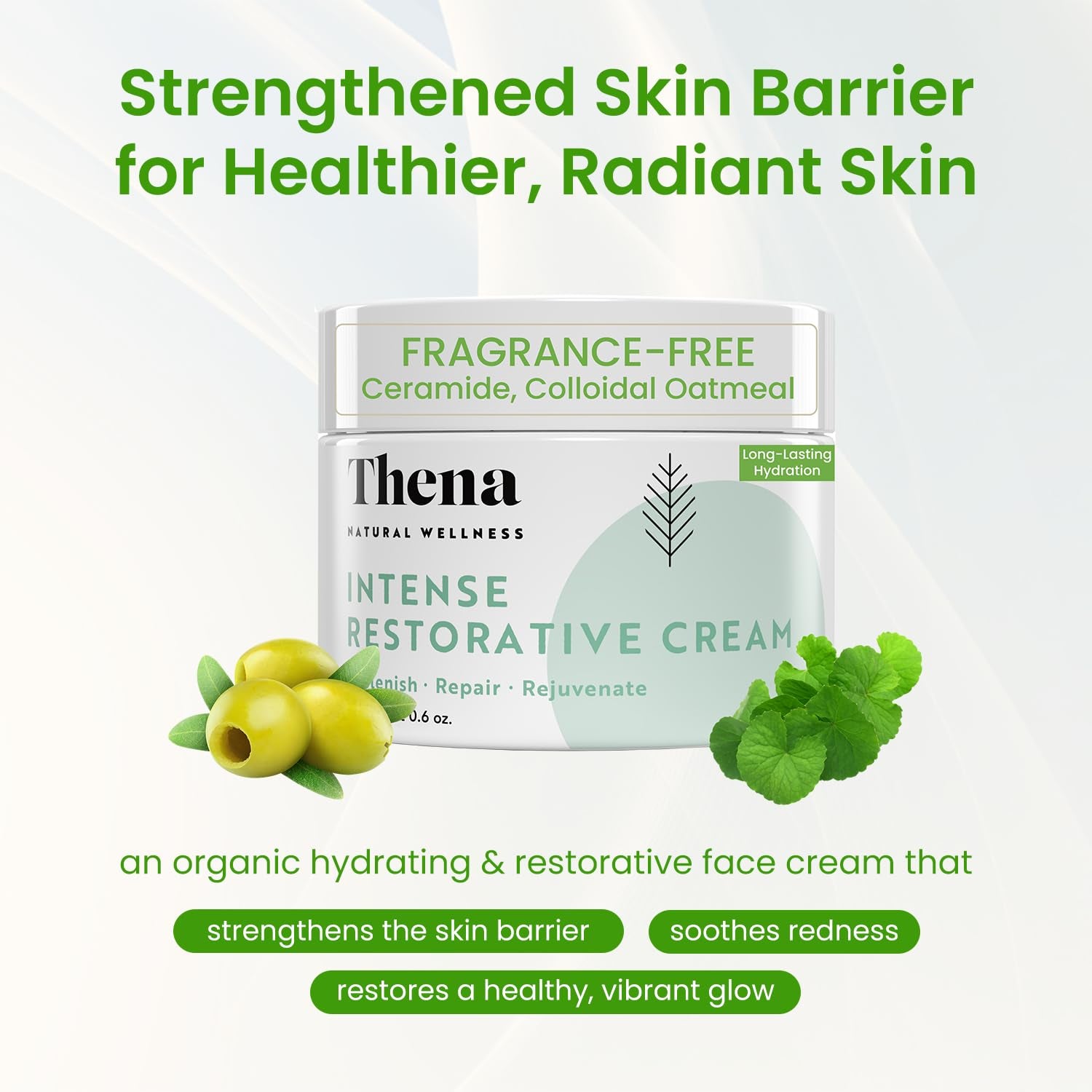 Barrier Repair Organic Face Cream Moisturizer with Ceramides Squalane Centella & Niacinamide, Fragrance Free, Non-Comedogenic, Gentle Soothing Hydration for Dry, Sensitive, Normal Skin, Travel Size