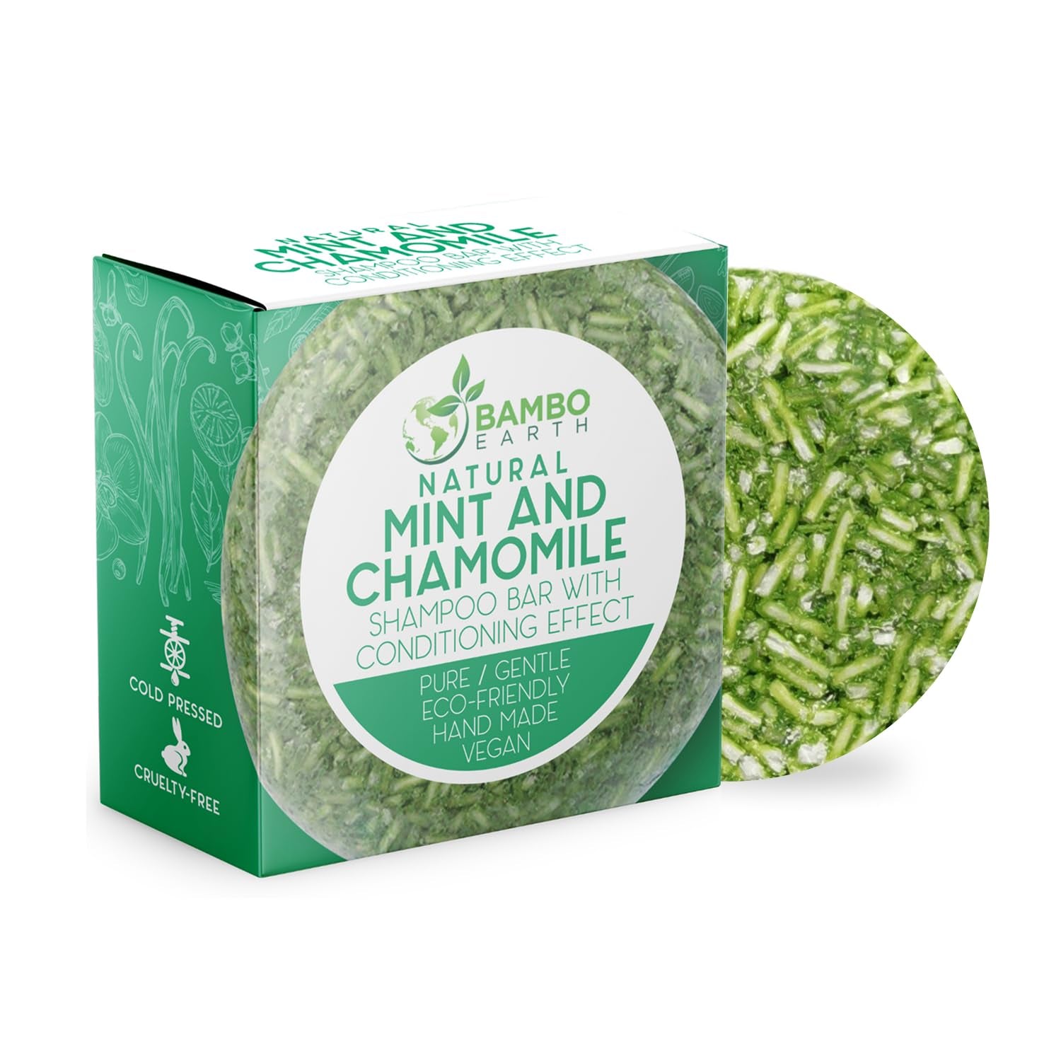 Solid Shampoo Bar and Conditioner Effect Hair Soap – 100% Organic Shampoo Bars for Hair with All Natural Plant Based Essential Oils & Zero Waste Biodegradable Packaging (Mint and Chamomile)