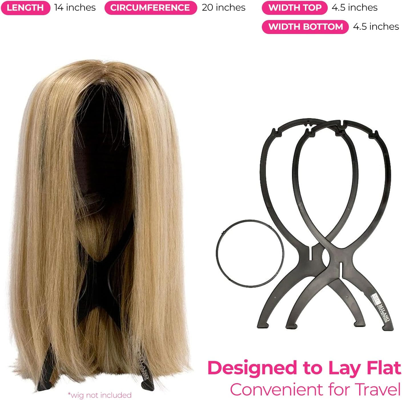 Milano Collapsible Wig Stand for Styling and Multiple Wig Holders, Portable, Perfect for Travel and Salons, 4-Pack