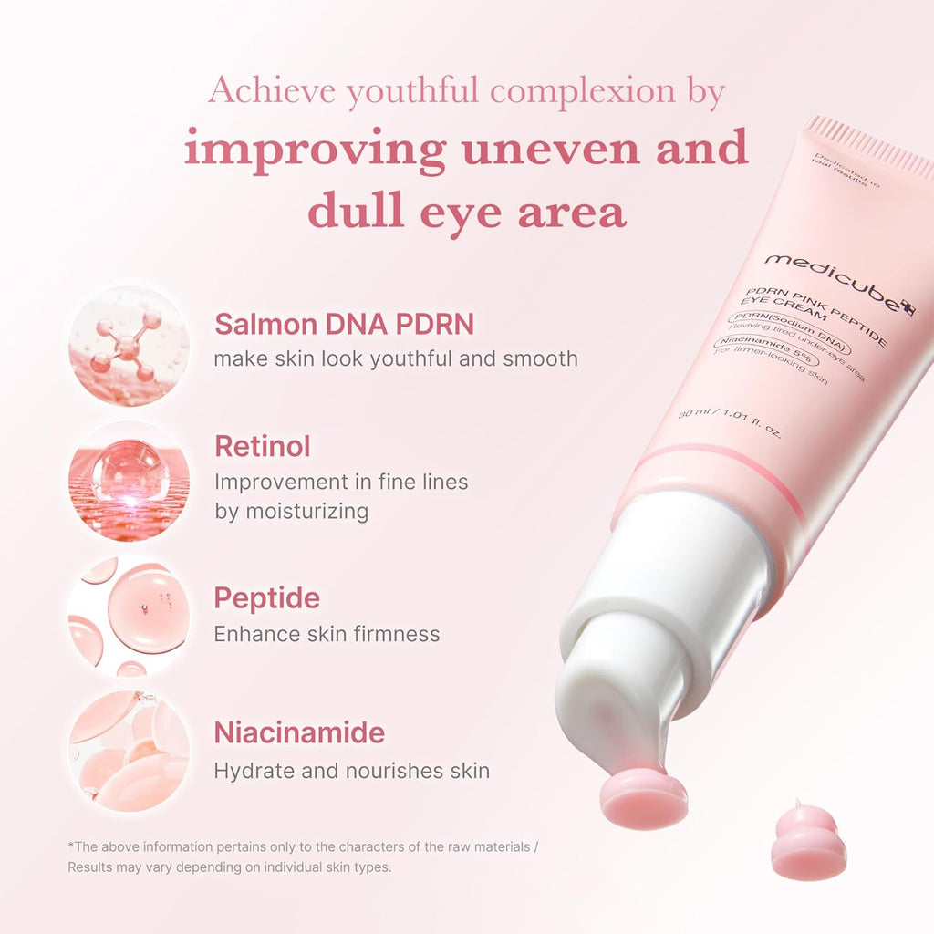 Salmon DNA PDRN Pink Peptide Eye Serum with Niacinamide and 99% Purity Retinol for Fine Lines, Uneven Skin Tone, Korean Skin Care 1.01Fl.Oz