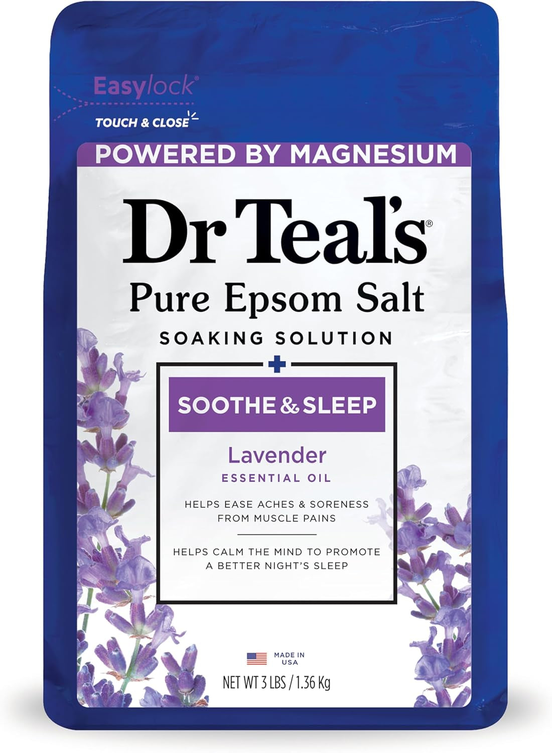 Epsom Salt Soaking Solution, Soothe & Sleep, Lavender, 3Lbs
