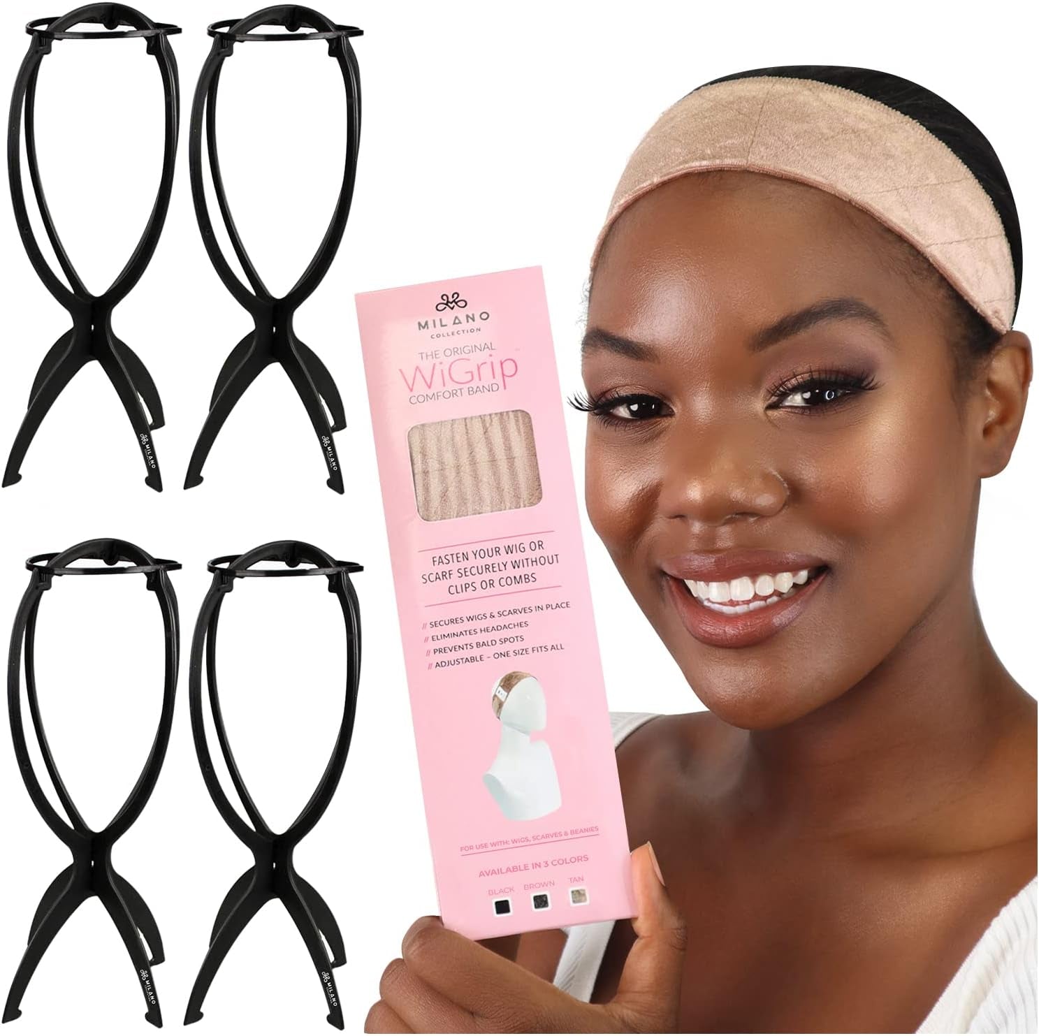Bundle Scalp Illusion Duo + Wig Stands, Wig Scalp Makeup Palette for Lace Fronts & Lace and Skin Top Wigs + 4-Pack Wig Stands for Drying, Styling, or Displaying