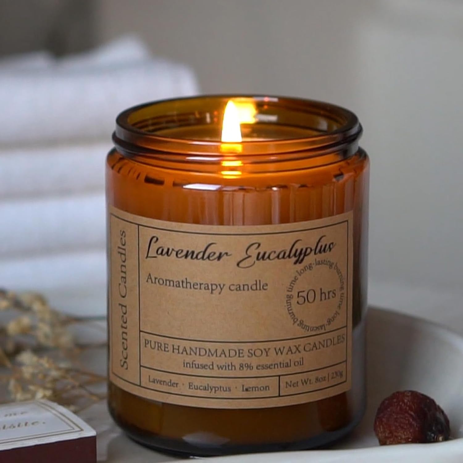 Creamy Vanilla Candles for Home Scented - 8Oz Aromatherapy Candles for Women Mom Relaxation Anxiety Stress Relief, Calming Candles Gifts for Birthday Christmas Soy Wax Candle 50 Hour Burn Time