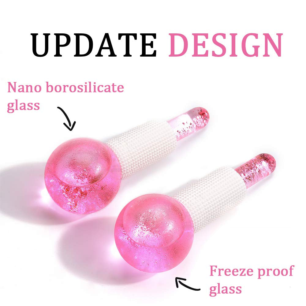 Ice Globes for Facials- Freezer Free Face Rollers with Essence for Daily Beauty Routines, Skin Massagers Globes Durable Quartz Glass for Reduce Puffiness Skin Cooling (Update Green)