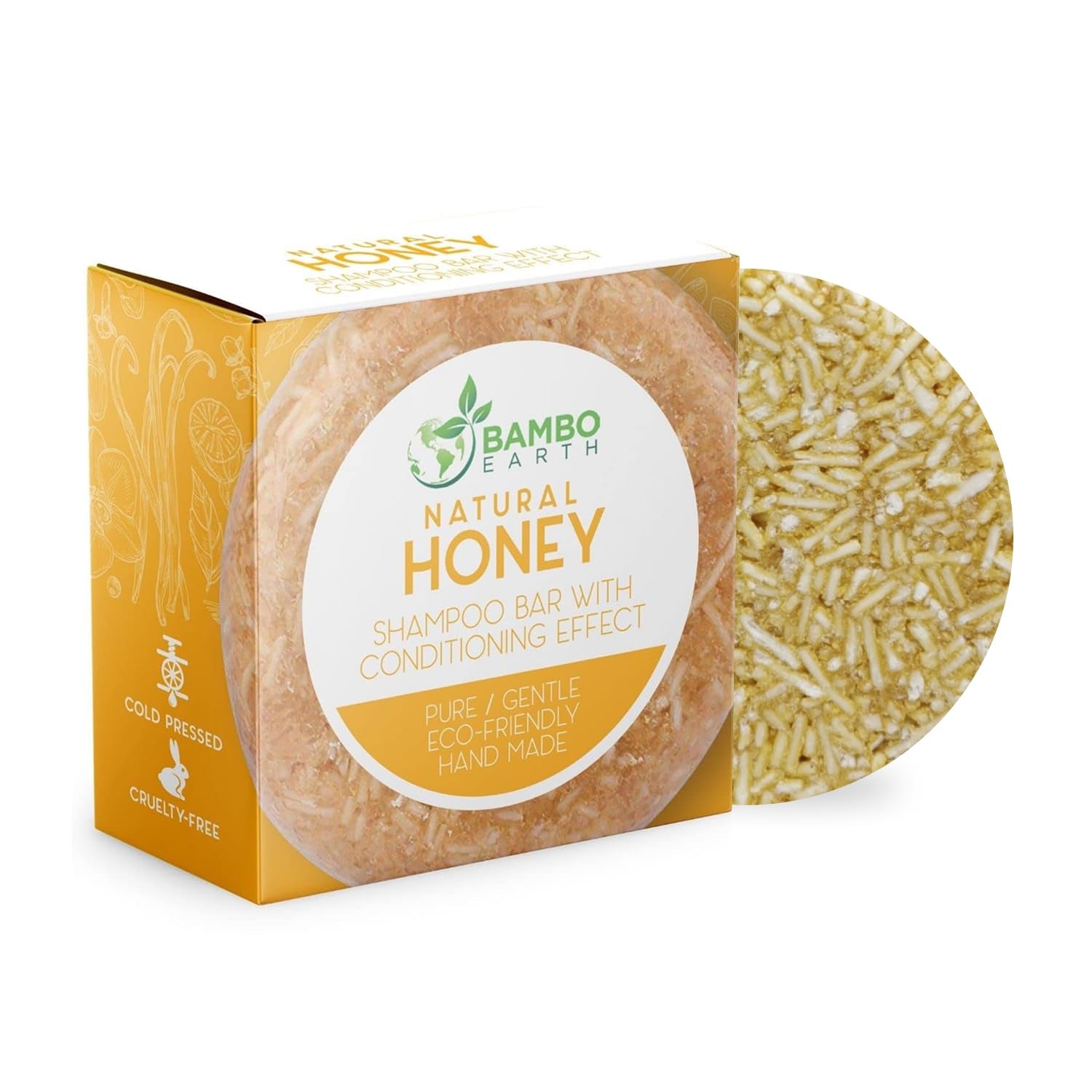 Solid Shampoo Bar and Conditioner Effect Hair Soap – 100% Organic Shampoo Bars for Hair with All Natural Plant Based Essential Oils and Zero Waste Biodegradable Packaging (Honey)