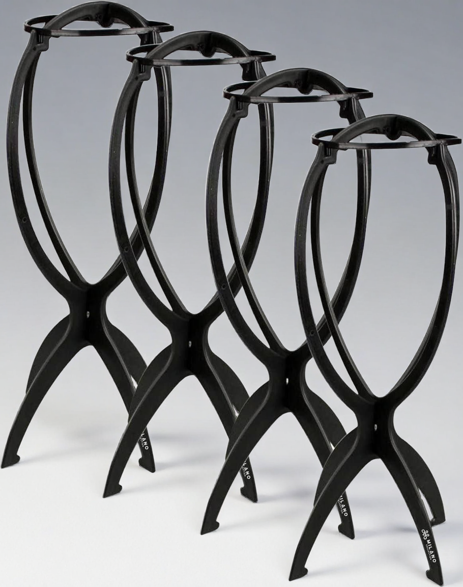 Milano Collapsible Wig Stand for Styling and Multiple Wig Holders, Portable, Perfect for Travel and Salons, 4-Pack
