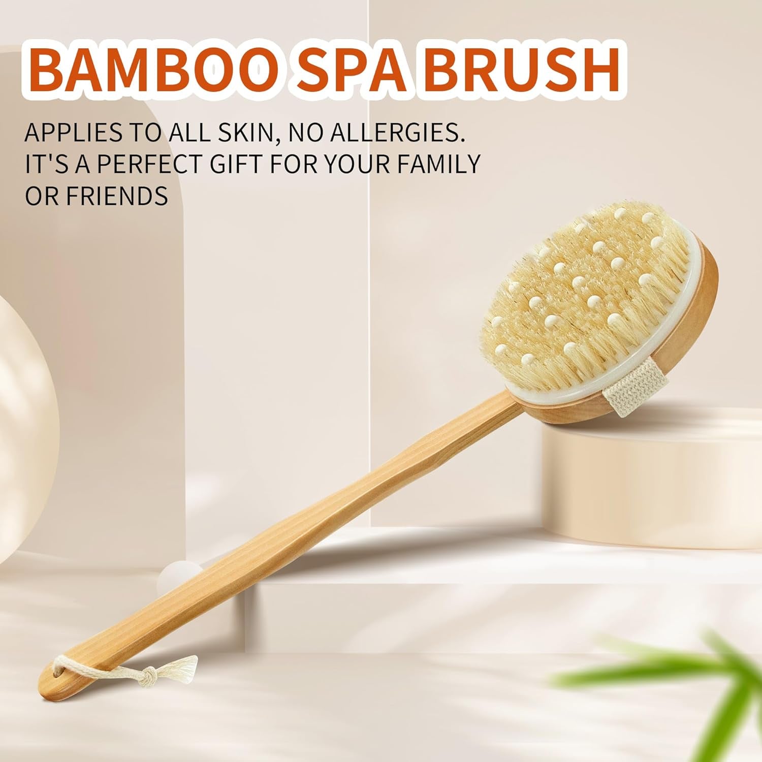 Wooden Shower Body Brush，Boar Bristle Brush with Detachable Hand Grip Handle for Dry Skin Brushing，Anti Cellulite，Blood Circulation, Skin Smoothing
