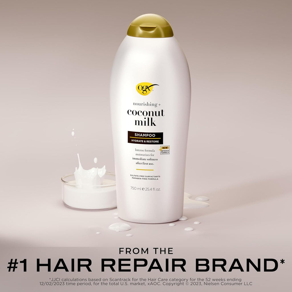Nourishing + Coconut Milk Shampoo, Hydrating & Restoring Shampoo Moisturizes for Soft Hair after the First Use, Paraben-Free, Sulfate-Free Surfactants, 25.4 Fl. Oz