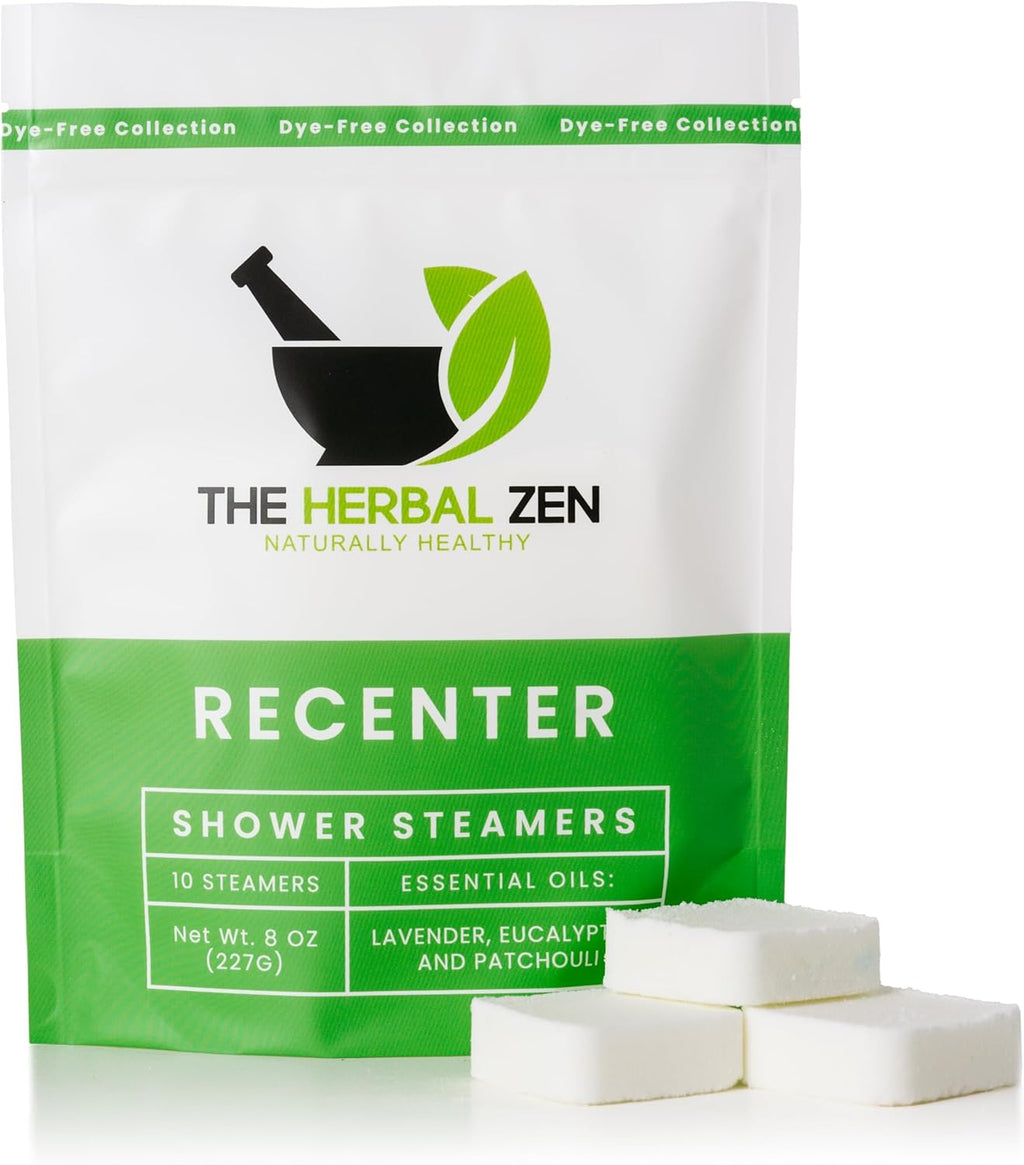 Recenter Shower Steamers Aromatherapy for Relaxing - Christmas Gift - Adult Stocking Stuffer - USA Made - Lavender & Eucalyptus Shower Bomb Tablets - Soothing Natural Essential Oils (10 Pack)