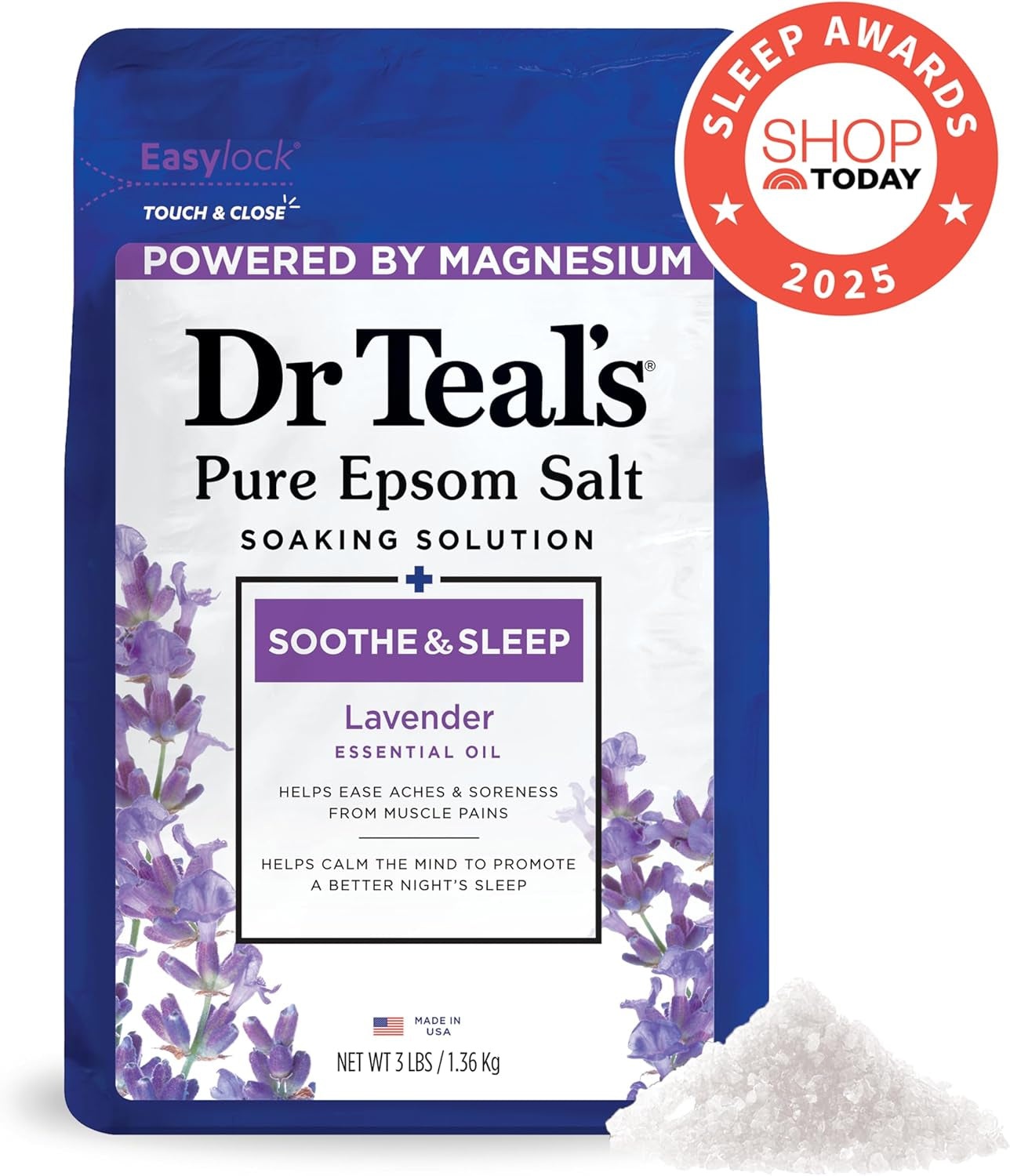 Epsom Salt Soaking Solution, Soothe & Sleep, Lavender, 3Lbs