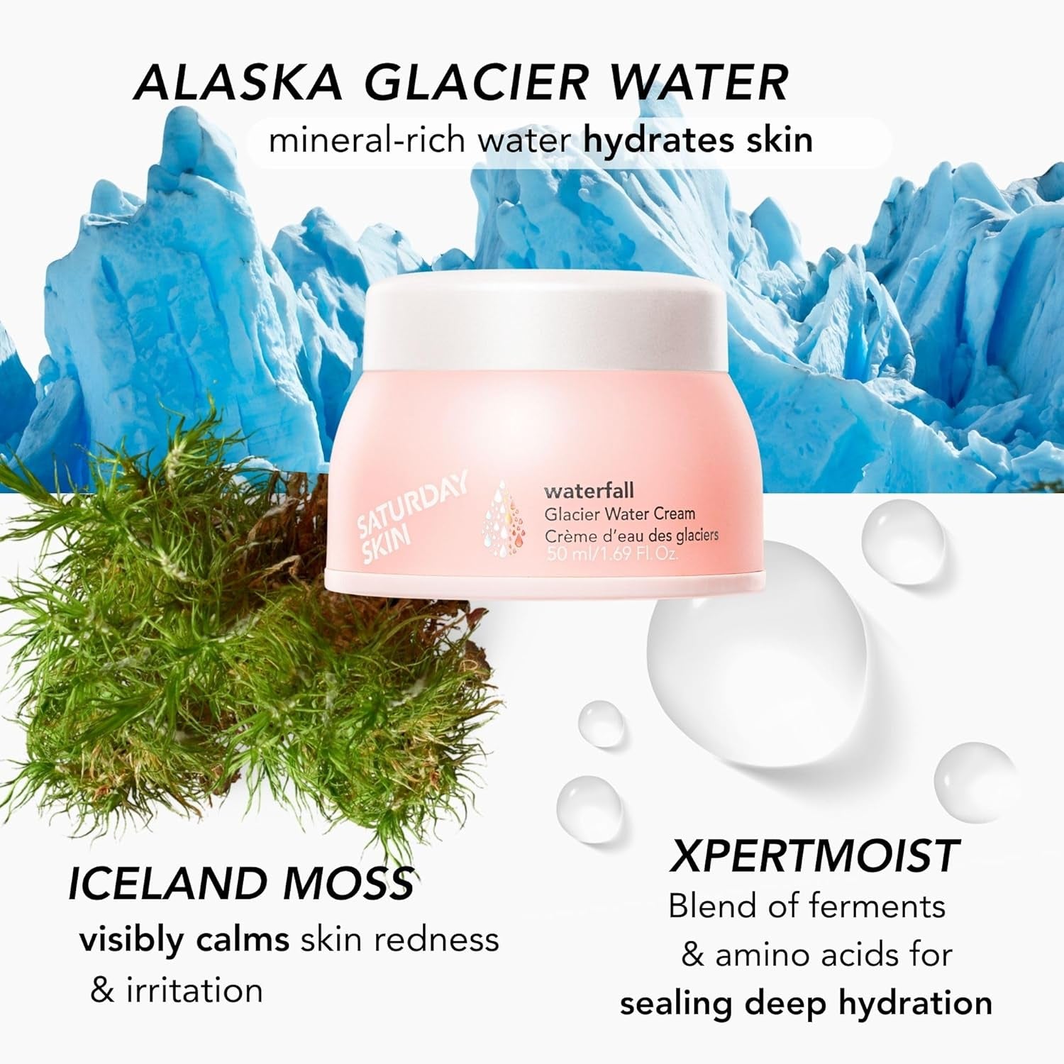 Face Moisturizer Water Face Cream Natural Oil Free Gel Type Cream from Alaska Glacier Water Day & Night Korean Skin Care Cream Soothing Hydrating Facial Moistrurizer (1.69 Fl. Oz. 50Ml)