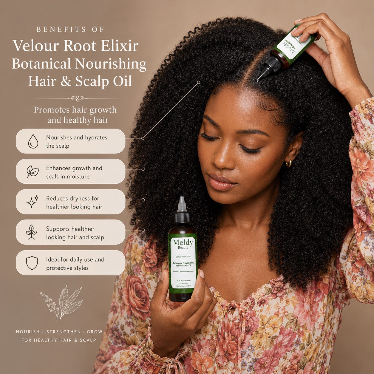 Hair Growth oil - Velour Root Elixir - Botanical Nourishing Hair & Scalp Oil