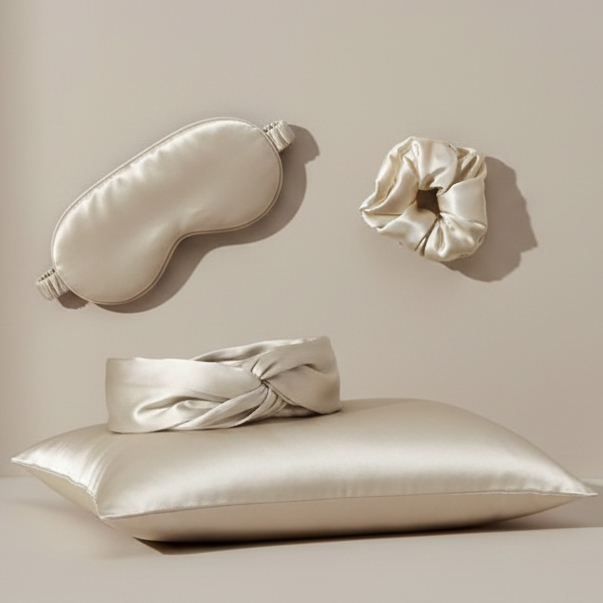 Double-sided Silk Eye Mask Pillowcase Hair Tie Four-piece Set