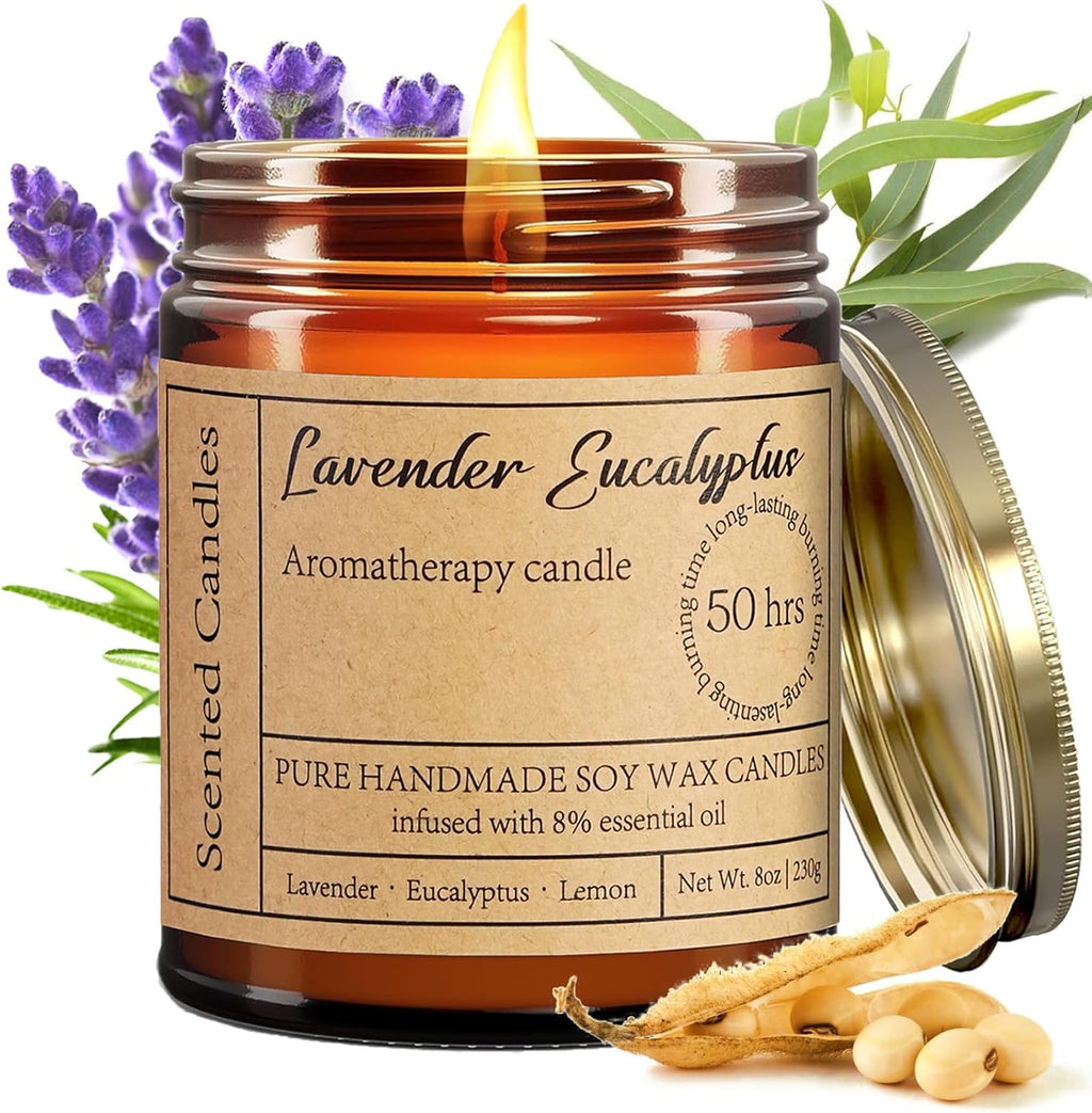 Creamy Vanilla Candles for Home Scented - 8Oz Aromatherapy Candles for Women Mom Relaxation Anxiety Stress Relief, Calming Candles Gifts for Birthday Christmas Soy Wax Candle 50 Hour Burn Time