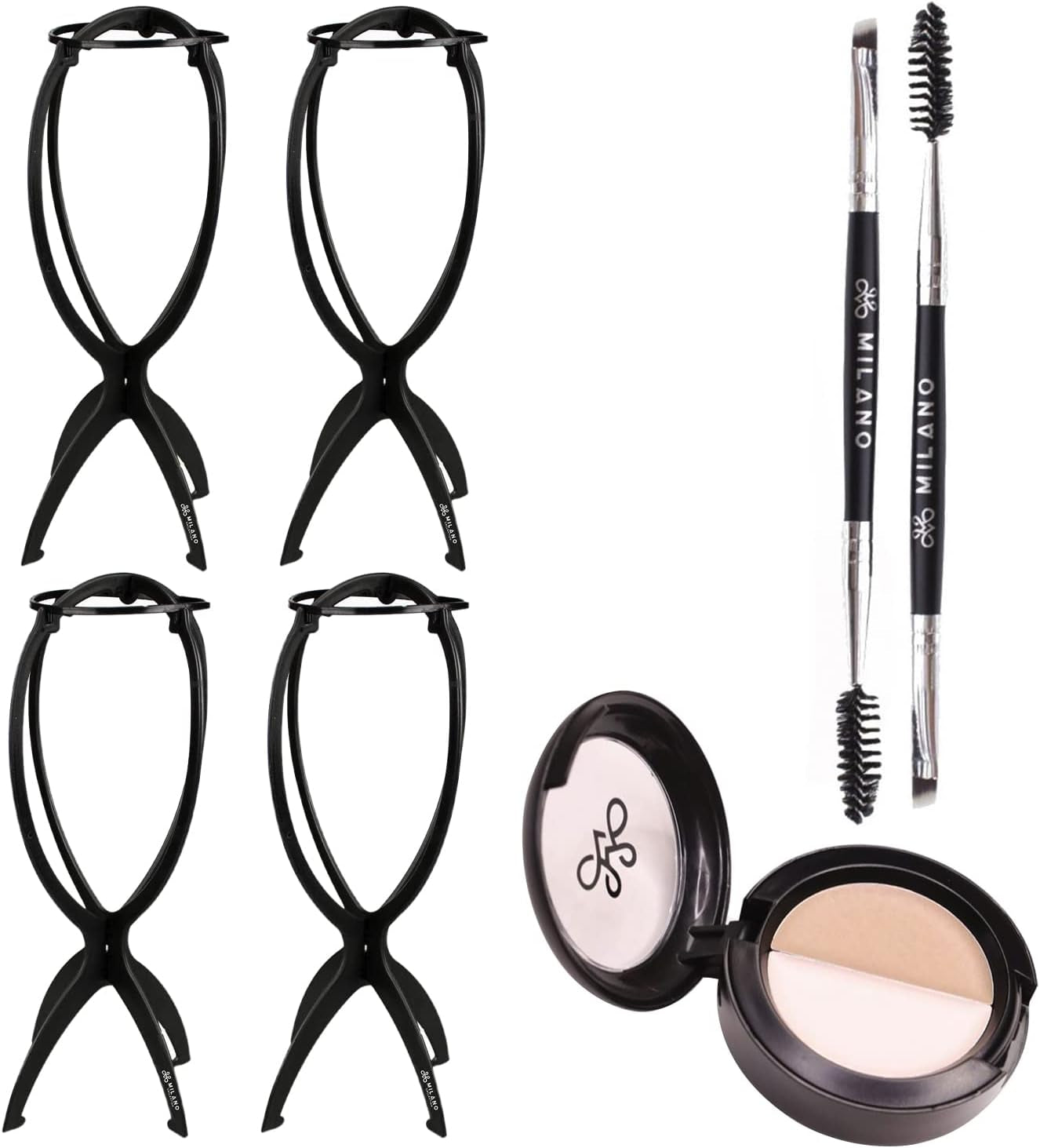 Bundle Scalp Illusion Duo + Wig Stands, Wig Scalp Makeup Palette for Lace Fronts & Lace and Skin Top Wigs + 4-Pack Wig Stands for Drying, Styling, or Displaying