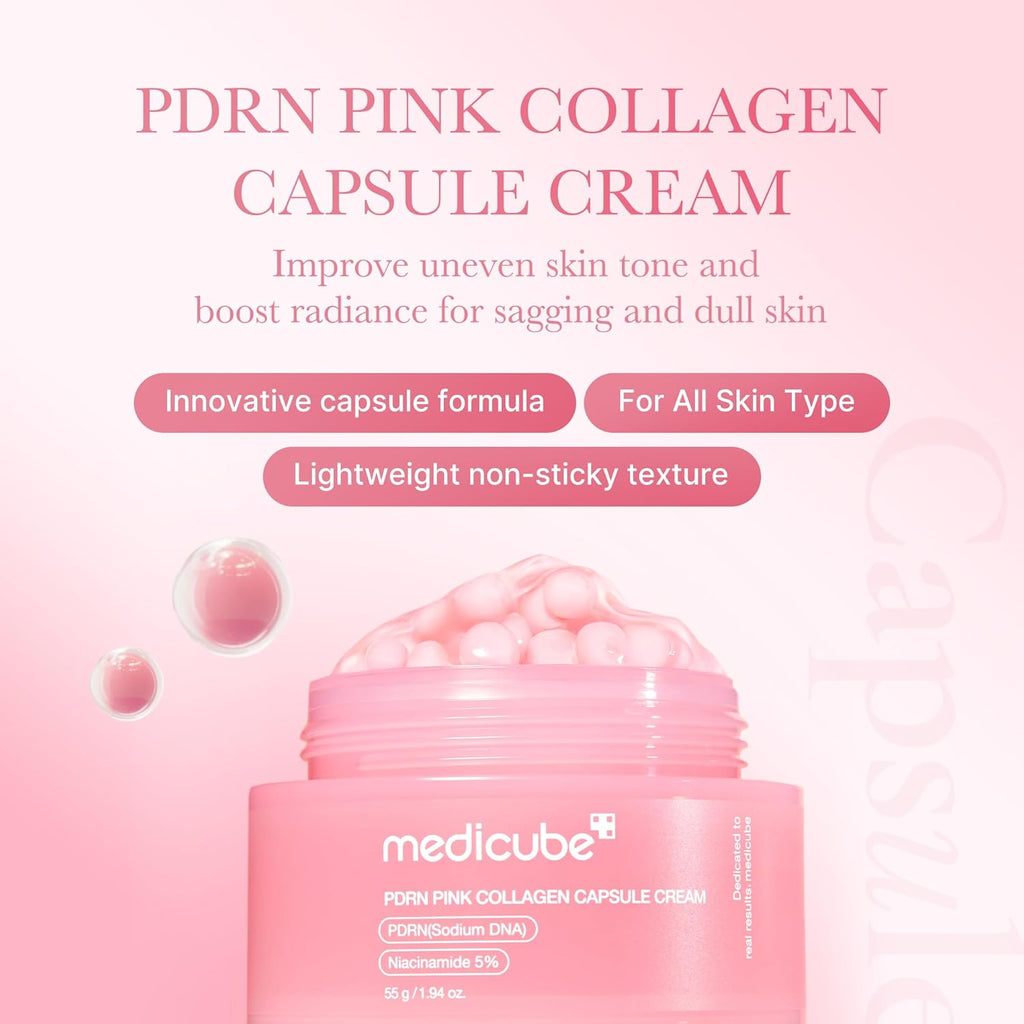 Capsule Cream with Salmon DNA PDRN Pink Collagen | Lightweight Moisturizing Cream with PDRN, Niacinamide for Uneven Skin Tone and Texture, Glow Hydration | Korean Skincare, 1.94 Oz