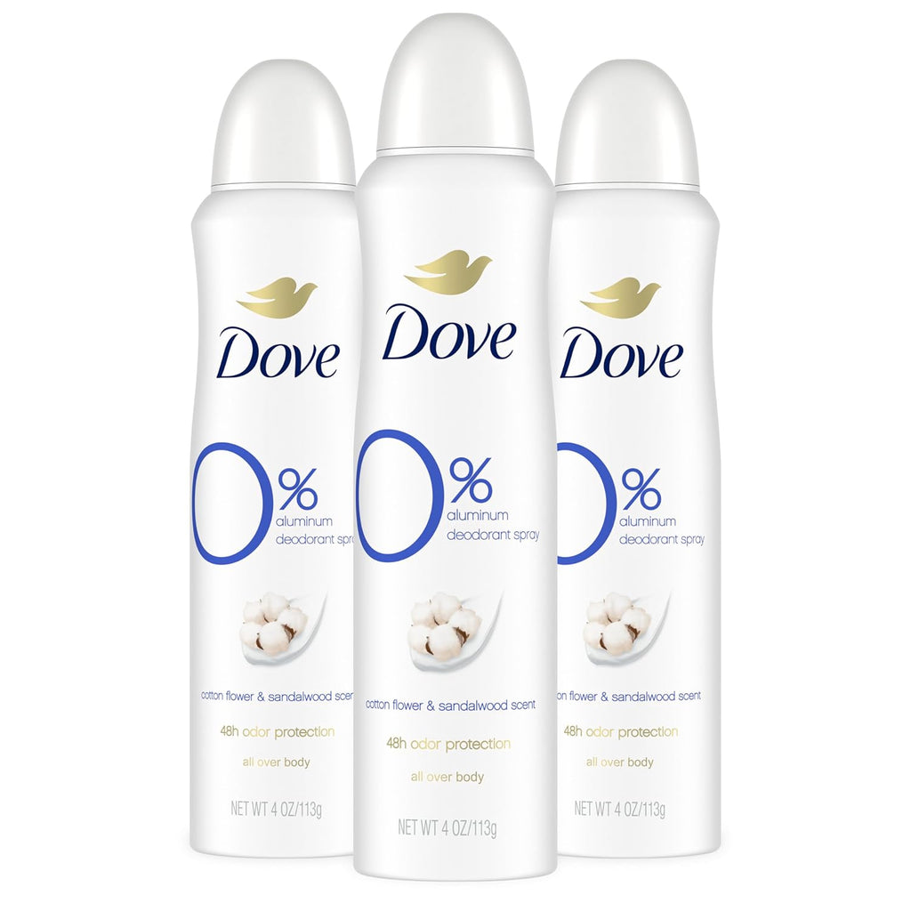 0% Aluminum Deodorant Dry Spray Cotton Flower & Sandalwood 3 Count for 48-Hour Protection Aluminum Free 4 Oz