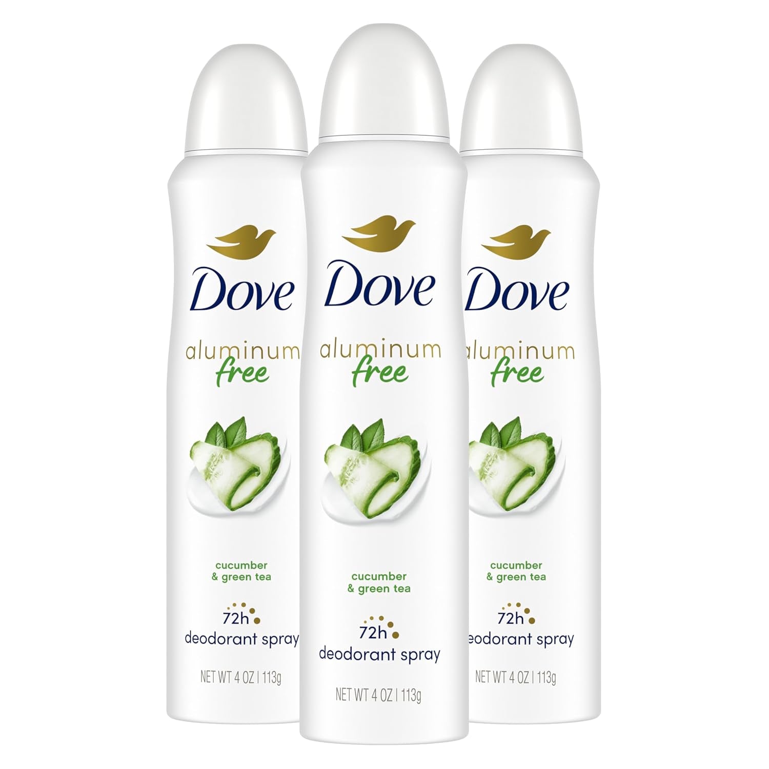 Aluminum Free Deodorant Spray for Women 3 Count Cucumber & Green Tea 72 Hour Odor Protection 4 Oz