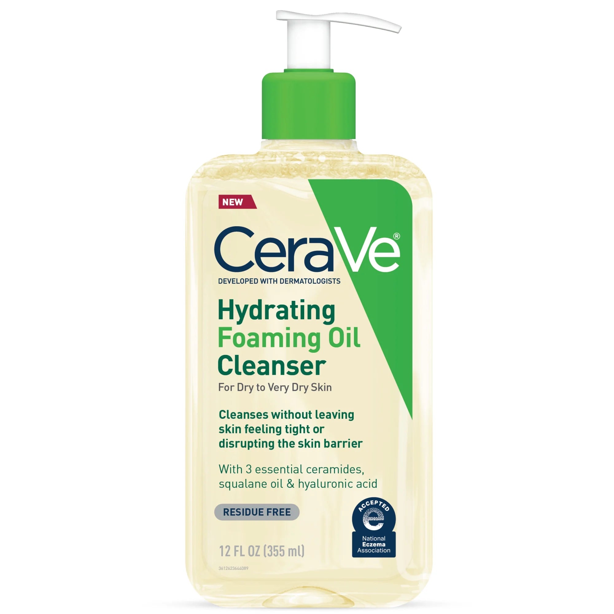 Hydrating Foaming Oil Cleanser, Daily Face Wash for Dry to Very Dry Skin, 12 Fl Oz