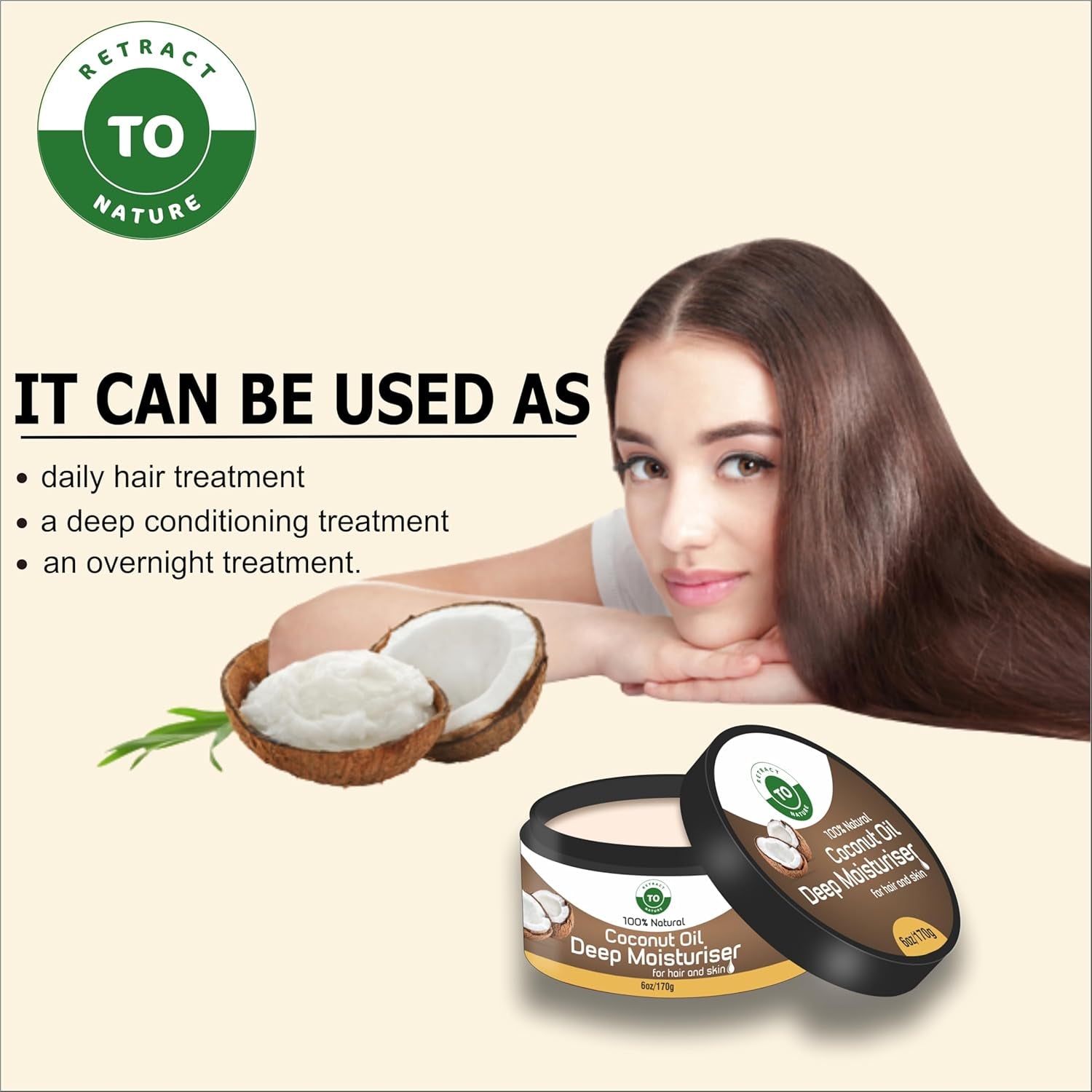Coconut Oil Deep Moisturizer 6Oz/170Gm | 100% Natural, All Natural Ingredients I Deeply Moisturizer Skin and Hair