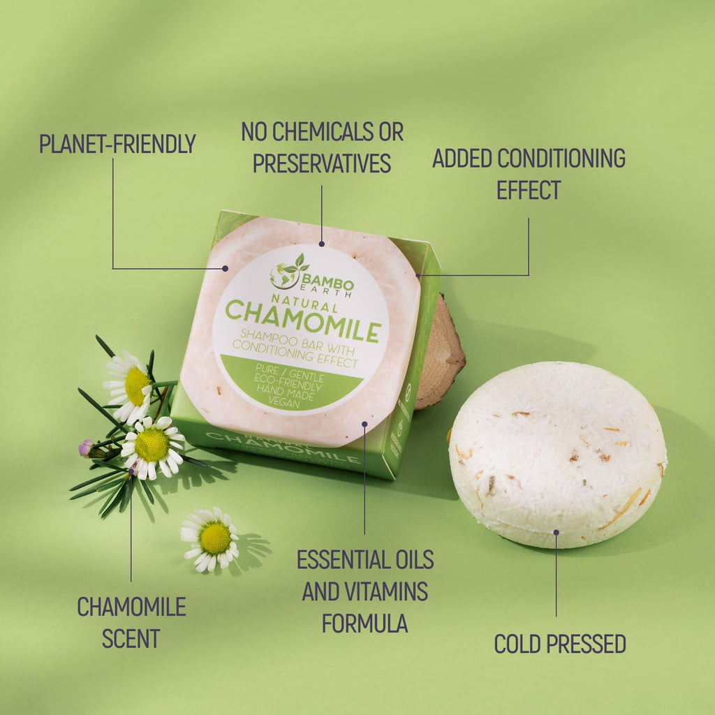 Solid Shampoo Bar and Conditioner Effect Hair Soap – 100% Organic Shampoo Bars for Hair with All Natural Plant Based Essential Oils & Zero Waste Biodegradable Packaging (Mint and Chamomile)
