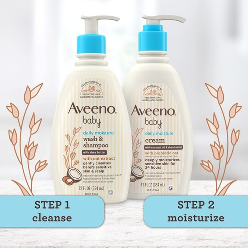 Aveeno Baby Daily Moisturizing 2 in 1 Wash and Shampoo 12 Fl Oz Coconut Scent