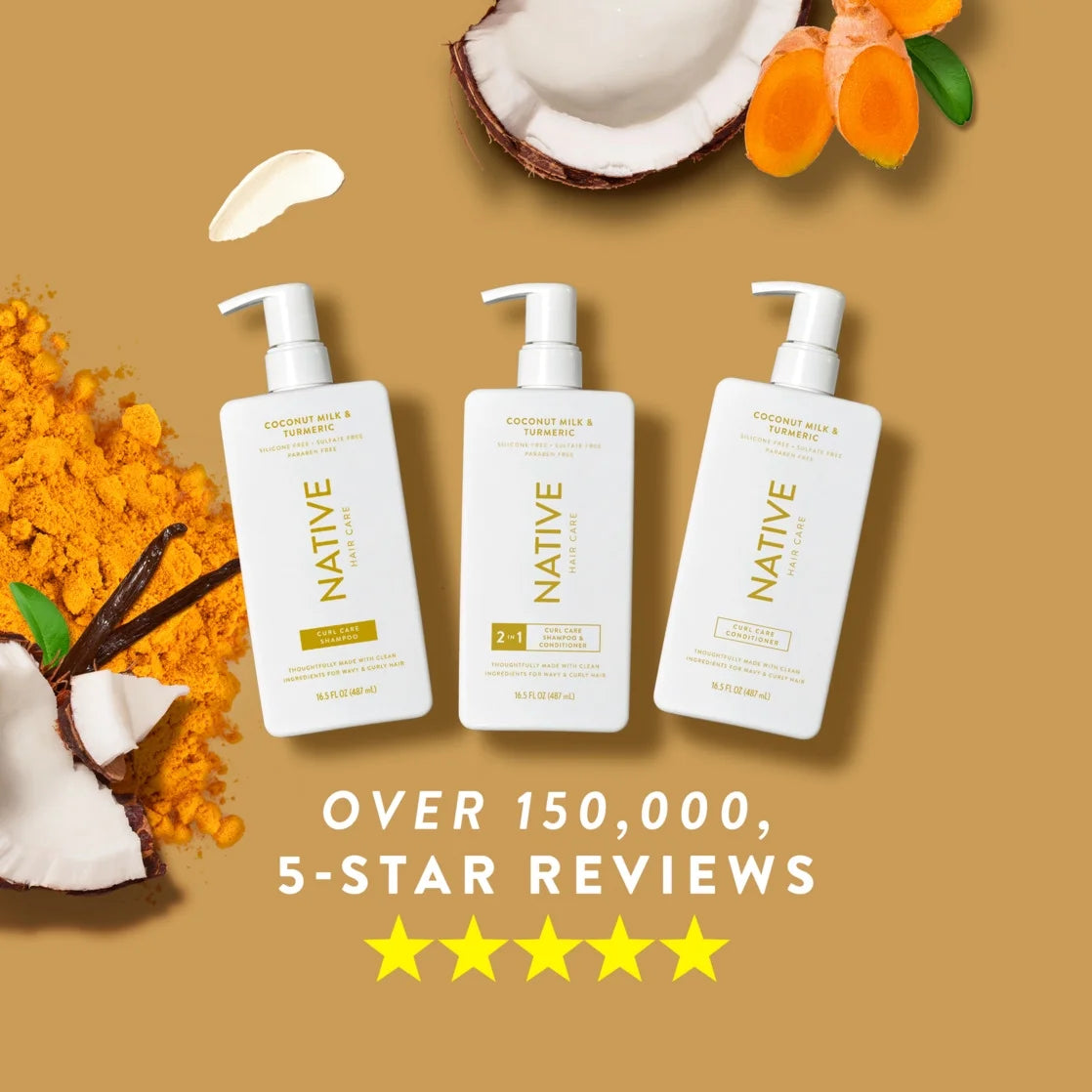 (3 Pack)  Curls Care 2-In-1 Conditioning Shampoo with Coconut Milk & Turmeric, 16.5 Oz