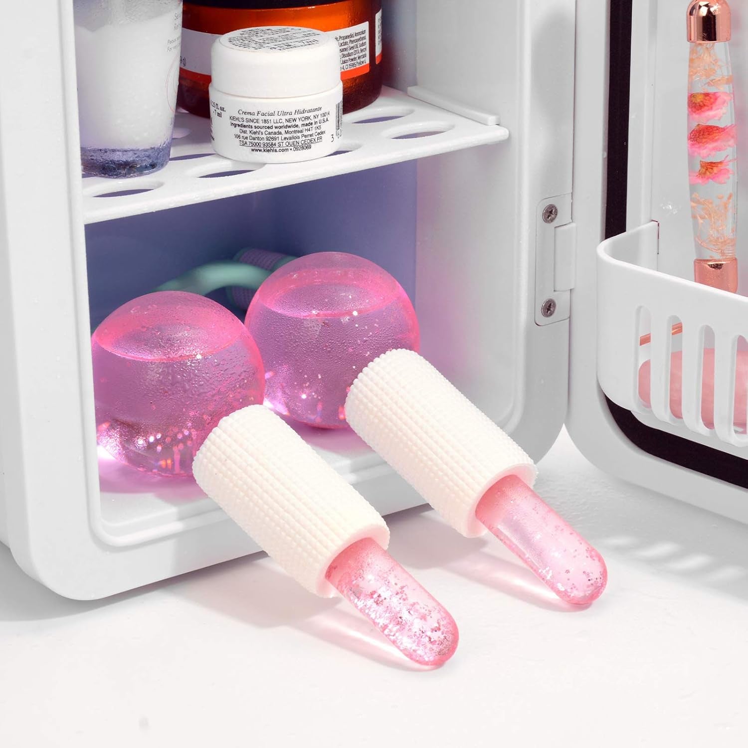 Ice Globes for Facials- Freezer Free Face Rollers with Essence for Daily Beauty Routines, Skin Massagers Globes Durable Quartz Glass for Reduce Puffiness Skin Cooling (Update Green)