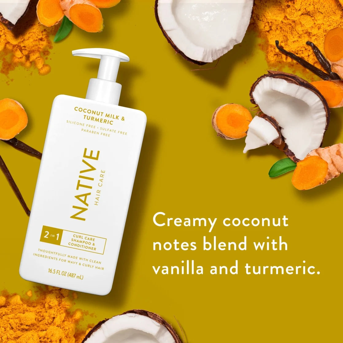 (3 Pack)  Curls Care 2-In-1 Conditioning Shampoo with Coconut Milk & Turmeric, 16.5 Oz