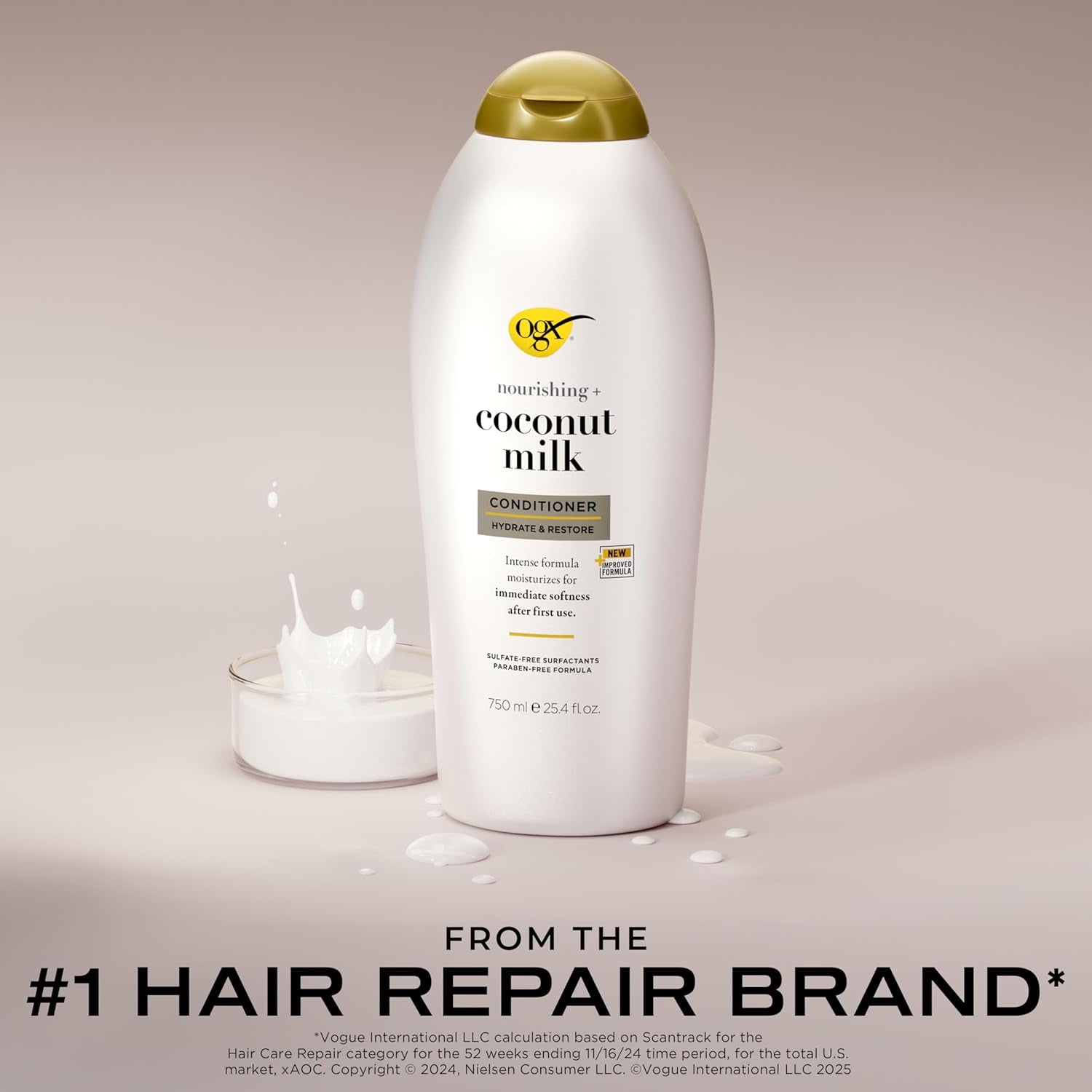 Nourishing + Coconut Milk Conditioner, Hydrating & Restoring Conditioner Moisturizes for Soft Hair after the First Use, Paraben-Free, Sulfate-Free Surfactants, 25.4 Fl. Oz