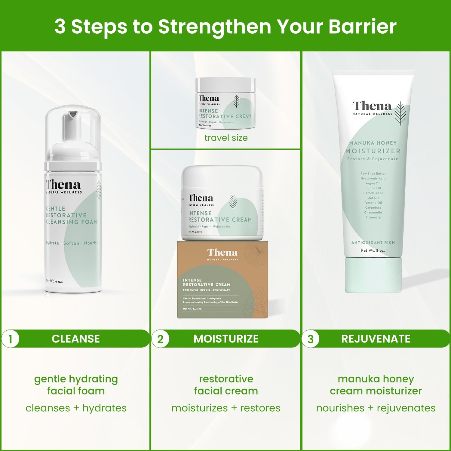 Barrier Repair Organic Face Cream Moisturizer with Ceramides Squalane Centella & Niacinamide, Fragrance Free, Non-Comedogenic, Gentle Soothing Hydration for Dry, Sensitive, Normal Skin, Travel Size